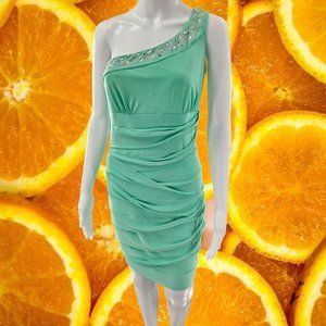 DEB Mint Green One Shoulder Dress with Beaded Collar‎ Size M
